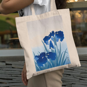 Blue Iris Flowers Natural Canvas Tote